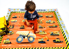 Load image into Gallery viewer, Double-Sided Learning Blanket® – Construction Site Theme (50" x 60") – Soft Minky Educational Blanket for Kids – Vehicles & Site Vocabulary