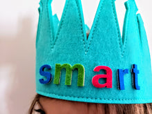 Load image into Gallery viewer, Kids Alphabet Crown – Light Turquoise Felt Toy with 60+ Reusable Letters for Learning & Play