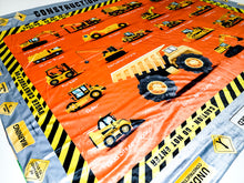 Load image into Gallery viewer, Double-Sided Learning Blanket® – Construction Site Theme (50" x 60") – Soft Minky Educational Blanket for Kids – Vehicles & Site Vocabulary