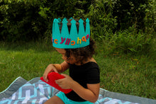 Load image into Gallery viewer, Kids Alphabet Crown – Light Turquoise Felt Toy with 60+ Reusable Letters for Learning & Play