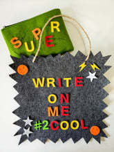 Load image into Gallery viewer, Kids Felt Letter Board – Dark Gray Sign with 130+ Reusable Letters & Symbols, Fun Comic Shape with Hanging Rope