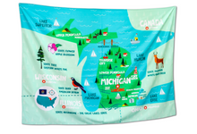 Load image into Gallery viewer, Various States Facts Map Tapestry – Educational Fabric Poster with State Capitals, Flags, Animals & Cities – 40"–60" Wall Hanging for Kids