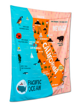 Load image into Gallery viewer, Various States Facts Map Tapestry – Educational Fabric Poster with State Capitals, Flags, Animals & Cities – 40"–60" Wall Hanging for Kids