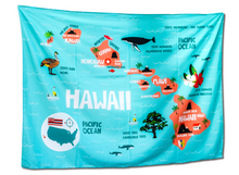 Load image into Gallery viewer, Various States Facts Map Tapestry – Educational Fabric Poster with State Capitals, Flags, Animals & Cities – 40"–60" Wall Hanging for Kids
