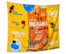 Load image into Gallery viewer, Various States Facts Map Tapestry – Educational Fabric Poster with State Capitals, Flags, Animals & Cities – 40"–60" Wall Hanging for Kids