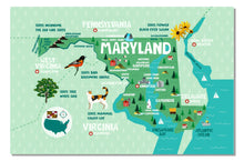 Load image into Gallery viewer, Various States Facts Map Tapestry – Educational Fabric Poster with State Capitals, Flags, Animals & Cities – 40"–60" Wall Hanging for Kids