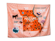 Load image into Gallery viewer, Various States Facts Map Tapestry – Educational Fabric Poster with State Capitals, Flags, Animals & Cities – 40"–60" Wall Hanging for Kids