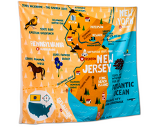 Load image into Gallery viewer, Various States Facts Map Tapestry – Educational Fabric Poster with State Capitals, Flags, Animals & Cities – 40"–60" Wall Hanging for Kids