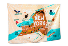 Load image into Gallery viewer, Various States Facts Map Tapestry – Educational Fabric Poster with State Capitals, Flags, Animals & Cities – 40"–60" Wall Hanging for Kids
