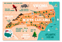 Load image into Gallery viewer, Various States Facts Map Tapestry – Educational Fabric Poster with State Capitals, Flags, Animals & Cities – 40"–60" Wall Hanging for Kids