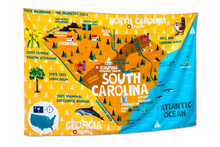 Load image into Gallery viewer, Various States Facts Map Tapestry – Educational Fabric Poster with State Capitals, Flags, Animals & Cities – 40"–60" Wall Hanging for Kids