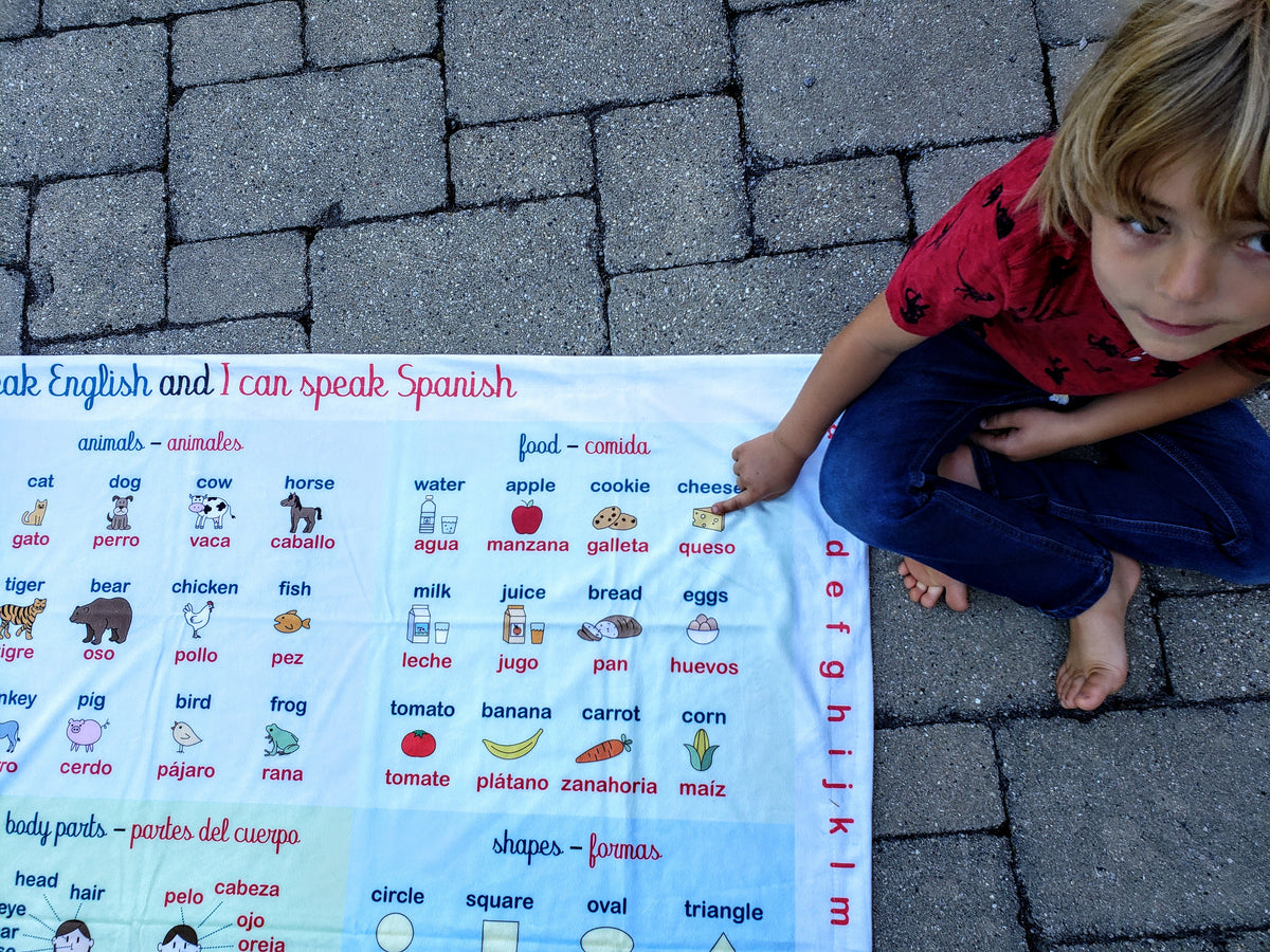 English Spanish ESL Language Learning Blanket for Kids Birdy Boutique