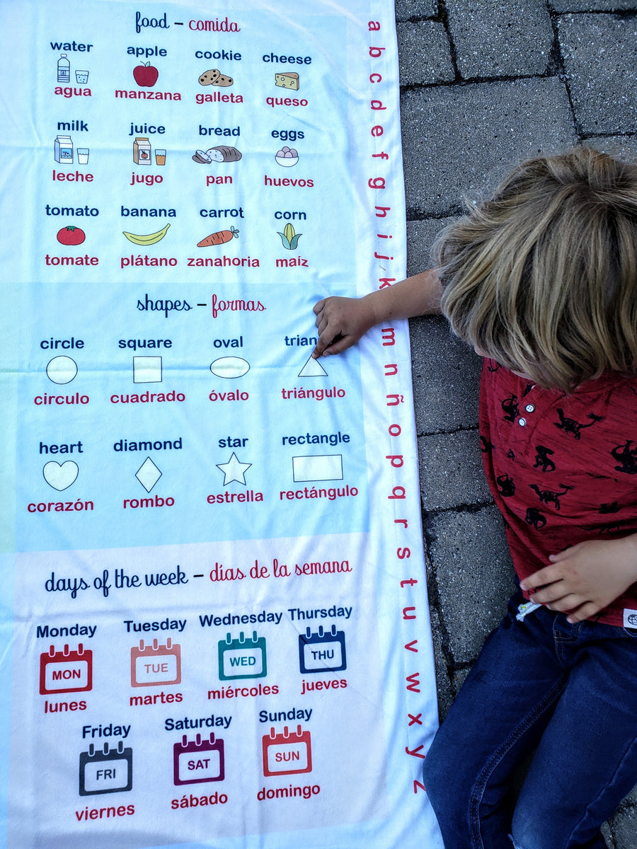 English Spanish ESL Language Learning Blanket for Kids Birdy Boutique