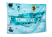 Load image into Gallery viewer, Various States Facts Map Tapestry – Educational Fabric Poster with State Capitals, Flags, Animals & Cities – 40"–60" Wall Hanging for Kids