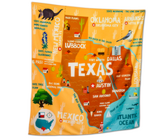 Load image into Gallery viewer, Various States Facts Map Tapestry – Educational Fabric Poster with State Capitals, Flags, Animals & Cities – 40"–60" Wall Hanging for Kids