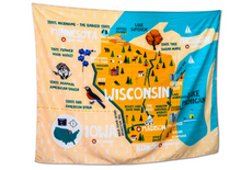 Load image into Gallery viewer, Various States Facts Map Tapestry – Educational Fabric Poster with State Capitals, Flags, Animals & Cities – 40"–60" Wall Hanging for Kids