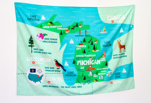 Michigan State Map Tapestry – Educational Wall Hanging for Kids (60