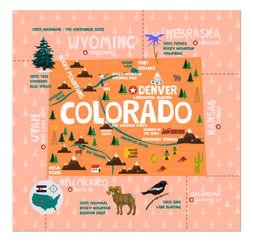 Colorado State Map Tapestry – Educational Wall Hanging for Kids (62
