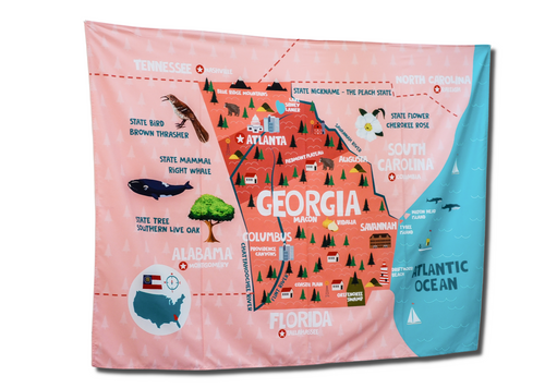 Georgia State Map Tapestry – Educational Wall Hanging for Kids (60