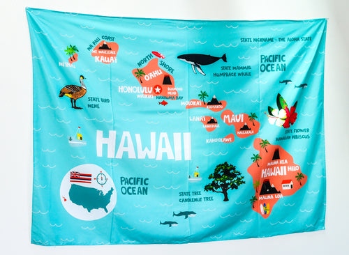 Hawaii State Map Tapestry – Educational Wall Hanging for Kids (60