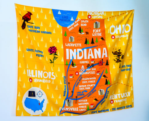 Indiana State Map Tapestry – Educational Wall Hanging for Kids (60