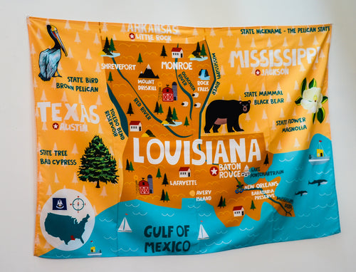 Louisiana State Map Tapestry – Educational Wall Hanging for Kids (60