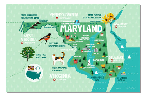 Maryland State Map Tapestry – Educational Wall Hanging for Kids (60