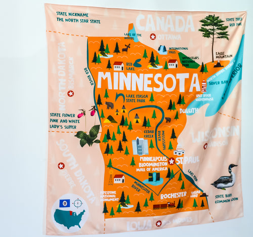 Minnesota State Map Tapestry – Educational Wall Hanging for Kids (60