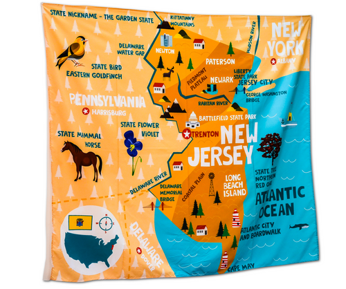 New Jersey State Map Tapestry – Educational Wall Hanging for Kids (60