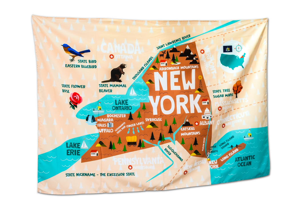 New York State Map Tapestry – Educational Wall Hanging for Kids (60