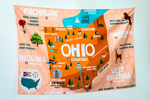 Ohio State Map Tapestry – Educational Wall Hanging for Kids (60