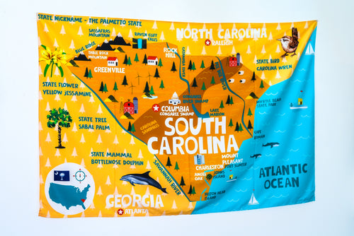 South Carolina State Map Tapestry – Educational Wall Hanging for Kids (60