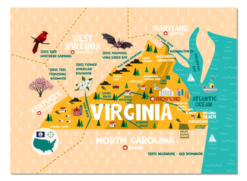Virginia State Map Tapestry – Educational Wall Hanging for Kids (60