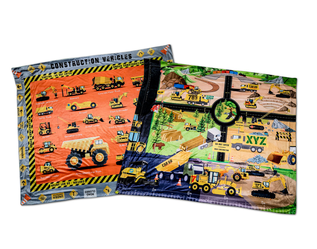 Construction Site Trucks Heavy Equipment Learning Blanket Playmat