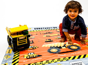 Construction Site Trucks Heavy Equipment Learning Blanket Playmat