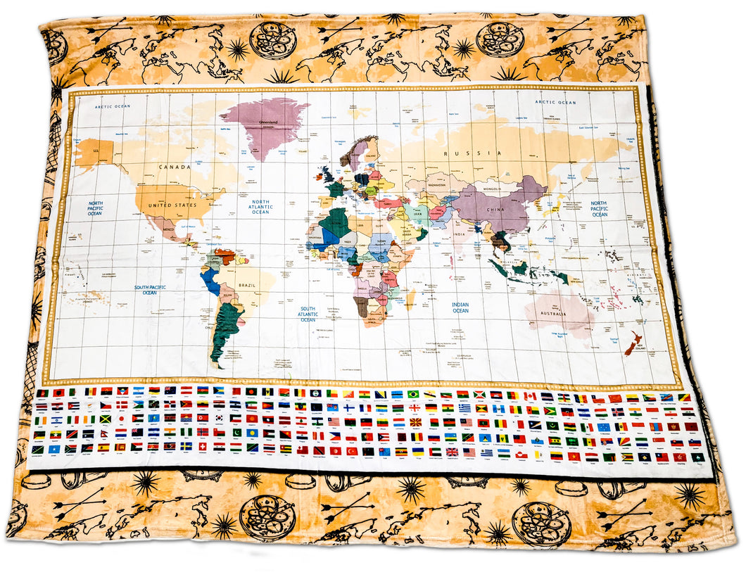 World Map Country Flags Learning Blanket