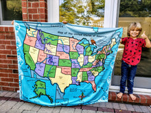 Load image into Gallery viewer, USA Map 50 States Capitals Birds Mammals Learning Blanket for Kids
