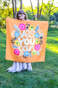Bright Flowers Yes You Can Motivational Tapestry Wall Hanging