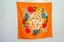 Load image into Gallery viewer, Bright Flowers Yes You Can Motivational Tapestry Wall Hanging