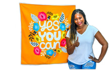 Load image into Gallery viewer, Bright Flowers Yes You Can Motivational Tapestry Wall Hanging